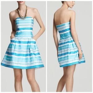 Lilly Pulitzer Blossom Dress Turquoise Wrapping Stripe Silk Size 4 Blue White